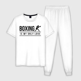 Мужская пижама хлопок с принтом Boxing (двухсторонняя) в Петрозаводске, 100% хлопок | брюки и футболка прямого кроя, без карманов, на брюках мягкая резинка на поясе и по низу штанин
 | Тематика изображения на принте: boxing | my life | бокс | моя жизнь