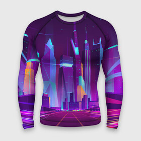 Мужской рашгард 3D с принтом НЕОНОВЫЙ ГОРОД в Петрозаводске,  |  | galaxy | geometry | hotline miami | neon | new retro wave | outrun | outrun electro | retro | retrowave | space | synth | synthwave | геометрия | космос | неон | ретро | фигуры | хотлайн майами