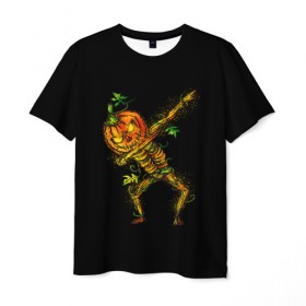 Мужская футболка 3D с принтом Dabbing Pumpkin в Петрозаводске, 100% полиэфир | прямой крой, круглый вырез горловины, длина до линии бедер | 19 | 2019 | cat | ghost | halloween | ведьма | динозавр | кости | кошка | ночь | паук | приведение | призрак | скелет | тыква | тьма | ужас | хелловин | хеллоувин | хэллоуин | череп