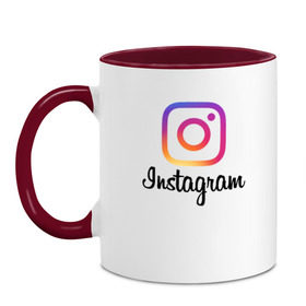 Кружка двухцветная с принтом Instagram в Петрозаводске, керамика | объем — 330 мл, диаметр — 80 мм. Цветная ручка и кайма сверху, в некоторых цветах — вся внутренняя часть | application | instagram | инстаграм | приложение