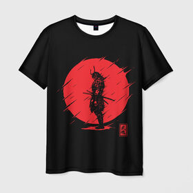Мужская футболка 3D с принтом Samurai в Петрозаводске, 100% полиэфир | прямой крой, круглый вырез горловины, длина до линии бедер | ahegao | anime | blood | japan | samurai | senpai | warior | аниме | ахегао | воин | катана | кровавая | кровавый | кровь | луна | самураи | самурай | семпай | сенпай | солнце | япония