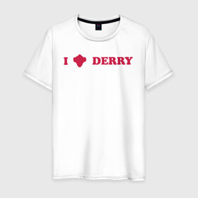 Мужская футболка хлопок с принтом I love Derry в Петрозаводске, 100% хлопок | прямой крой, круглый вырез горловины, длина до линии бедер, слегка спущенное плечо. | clown | derry | it 2 | it: chapter two | loser | lover | pennywise | shtatit | stephen king | warner brothers | ворнер бразерс | дерри | клоун | оно 2 | пеннивайз | стивен кинг