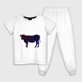 Детская пижама хлопок с принтом Корова(темно-синий неон) в Петрозаводске, 100% хлопок |  брюки и футболка прямого кроя, без карманов, на брюках мягкая резинка на поясе и по низу штанин
 | animals | neon | животные | звери | корова | коровка | коровы | неон | прикольная картинка