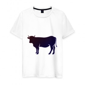Мужская футболка хлопок с принтом Корова(темно-синий неон) в Петрозаводске, 100% хлопок | прямой крой, круглый вырез горловины, длина до линии бедер, слегка спущенное плечо. | Тематика изображения на принте: animals | neon | животные | звери | корова | коровка | коровы | неон | прикольная картинка