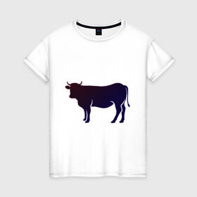 Женская футболка хлопок с принтом Корова(темно-синий неон) в Петрозаводске, 100% хлопок | прямой крой, круглый вырез горловины, длина до линии бедер, слегка спущенное плечо | animals | neon | животные | звери | корова | коровка | коровы | неон | прикольная картинка