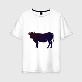 Женская футболка хлопок Oversize с принтом Корова(темно-синий неон) в Петрозаводске, 100% хлопок | свободный крой, круглый ворот, спущенный рукав, длина до линии бедер
 | animals | neon | животные | звери | корова | коровка | коровы | неон | прикольная картинка