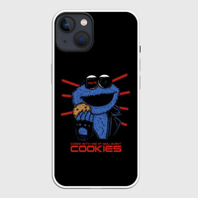 Чехол для iPhone 13 с принтом Come with me if you want в Петрозаводске,  |  | cookie | cookiemonster | delicious | eat | monster | yummy | еда | коржик | куки | кукимонстр | монстр | печенье | сладости | улица | улицасезам