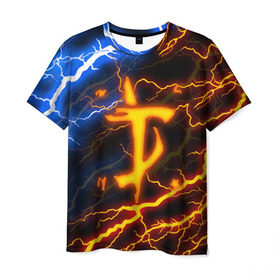 Мужская футболка 3D с принтом DOOM SLAYER в Петрозаводске, 100% полиэфир | прямой крой, круглый вырез горловины, длина до линии бедер | Тематика изображения на принте: doom | doom eternal | thunder | дум | молнии | шторм