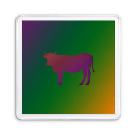 Магнит 55*55 с принтом Корова(трехцветный градиент) в Петрозаводске, Пластик | Размер: 65*65 мм; Размер печати: 55*55 мм | animals | животные | звери | корова | коровка | коровы | мягкий цвет | прикольная картинка | простая картинка