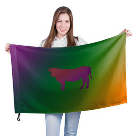 Флаг 3D с принтом Корова(трехцветный градиент) в Петрозаводске, 100% полиэстер | плотность ткани — 95 г/м2, размер — 67 х 109 см. Принт наносится с одной стороны | animals | животные | звери | корова | коровка | коровы | мягкий цвет | прикольная картинка | простая картинка