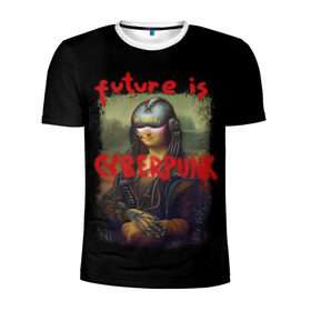 Мужская футболка 3D спортивная с принтом Cyberpunk Mona Lisa в Петрозаводске, 100% полиэстер с улучшенными характеристиками | приталенный силуэт, круглая горловина, широкие плечи, сужается к линии бедра | Тематика изображения на принте: 2077 | cyberpunk | cyberpunk 2077 | game | keanu reeves | lisa | mona | samurai | игра | искуство | картина | киану ривз | кибер | киберпанк | киборг | лиза | мона | робот | самураи