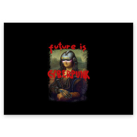 Поздравительная открытка с принтом Cyberpunk Mona Lisa в Петрозаводске, 100% бумага | плотность бумаги 280 г/м2, матовая, на обратной стороне линовка и место для марки
 | 2077 | cyberpunk | cyberpunk 2077 | game | keanu reeves | lisa | mona | samurai | игра | искуство | картина | киану ривз | кибер | киберпанк | киборг | лиза | мона | робот | самураи