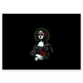 Поздравительная открытка с принтом Mona Lisa - Santa Muerte в Петрозаводске, 100% бумага | плотность бумаги 280 г/м2, матовая, на обратной стороне линовка и место для марки
 | dead | death | lisa | mona | muerte | muertos | santa | день | искуство | картина | лиза | мона | муэрте | муэртес | муэртос | роза | розы | санта | тату | татуировка | цветы | череп