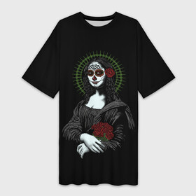 Платье-футболка 3D с принтом Mona Lisa   Santa Muerte в Петрозаводске,  |  | dead | death | lisa | mona | muerte | muertos | santa | день | искуство | картина | лиза | мона | муэрте | муэртес | муэртос | роза | розы | санта | тату | татуировка | цветы | череп