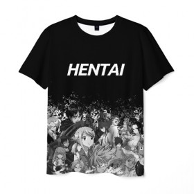 Мужская футболка 3D с принтом HENTAI в Петрозаводске, 100% полиэфир | прямой крой, круглый вырез горловины, длина до линии бедер | ahegao | kawai | kowai | oppai | otaku | senpai | sugoi | waifu | yandere | ахегао | ковай | отаку | сенпай | яндере
