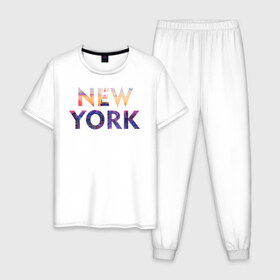 Мужская пижама хлопок с принтом NEW YORK в Петрозаводске, 100% хлопок | брюки и футболка прямого кроя, без карманов, на брюках мягкая резинка на поясе и по низу штанин
 | new york | ny | usa | нью йорк | сша | туризм
