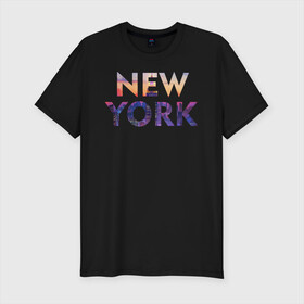 Мужская футболка хлопок Slim с принтом NEW YORK в Петрозаводске, 92% хлопок, 8% лайкра | приталенный силуэт, круглый вырез ворота, длина до линии бедра, короткий рукав | new york | ny | usa | нью йорк | сша | туризм