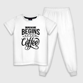 Детская пижама хлопок с принтом Жизнь начинается после кофе в Петрозаводске, 100% хлопок |  брюки и футболка прямого кроя, без карманов, на брюках мягкая резинка на поясе и по низу штанин
 | Тематика изображения на принте: 
