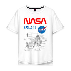 Мужская футболка хлопок Oversize с принтом Nasa Apollo 11 (двухсторонняя) в Петрозаводске, 100% хлопок | свободный крой, круглый ворот, “спинка” длиннее передней части | apollo 11 | apolo 11 | apolon 11 | аполлон 11 | аполон 11 | наса | насса