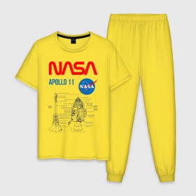 Мужская пижама хлопок с принтом Nasa Apollo 11 (двухсторонняя) в Петрозаводске, 100% хлопок | брюки и футболка прямого кроя, без карманов, на брюках мягкая резинка на поясе и по низу штанин
 | apollo 11 | apolo 11 | apolon 11 | аполлон 11 | аполон 11 | наса | насса