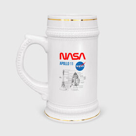 Кружка пивная с принтом Nasa Apollo 11 (двухсторонняя) в Петрозаводске,  керамика (Материал выдерживает высокую температуру, стоит избегать резкого перепада температур) |  объем 630 мл | apollo 11 | apolo 11 | apolon 11 | аполлон 11 | аполон 11 | наса | насса