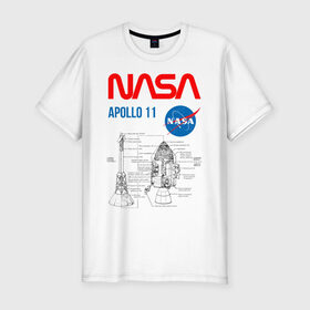 Мужская футболка премиум с принтом Nasa Apollo 11 (двухсторонняя) в Петрозаводске, 92% хлопок, 8% лайкра | приталенный силуэт, круглый вырез ворота, длина до линии бедра, короткий рукав | apollo 11 | apolo 11 | apolon 11 | аполлон 11 | аполон 11 | наса | насса
