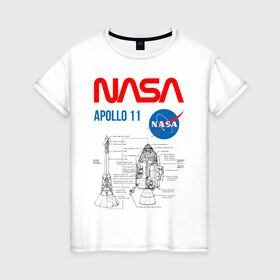 Женская футболка хлопок с принтом Nasa Apollo 11 (двухсторонняя) в Петрозаводске, 100% хлопок | прямой крой, круглый вырез горловины, длина до линии бедер, слегка спущенное плечо | apollo 11 | apolo 11 | apolon 11 | аполлон 11 | аполон 11 | наса | насса