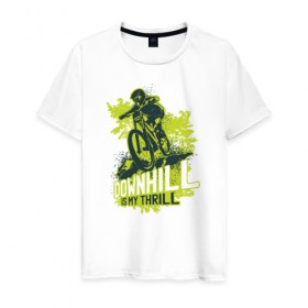 Мужская футболка хлопок с принтом Downhill в Петрозаводске, 100% хлопок | прямой крой, круглый вырез горловины, длина до линии бедер, слегка спущенное плечо. | downhill | велосипед | велосипедист | велоспорт | скоростной спуск | экстрим