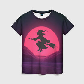Женская футболка 3D с принтом The Witch(Happy Halloween) в Петрозаводске, 100% полиэфир ( синтетическое хлопкоподобное полотно) | прямой крой, круглый вырез горловины, длина до линии бедер | halloween | halloweenparty | witch | в подарок | ведьма | ведьмочка | вечеринка | детский дизайн | детский рисунок | для подарка | закат солнца | мягкие цвета | пати | хэллоуин