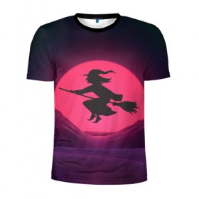 Мужская футболка 3D спортивная с принтом The Witch(Happy Halloween) в Петрозаводске, 100% полиэстер с улучшенными характеристиками | приталенный силуэт, круглая горловина, широкие плечи, сужается к линии бедра | halloween | halloweenparty | witch | в подарок | ведьма | ведьмочка | вечеринка | детский дизайн | детский рисунок | для подарка | закат солнца | мягкие цвета | пати | хэллоуин