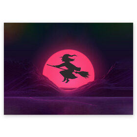 Поздравительная открытка с принтом The Witch(Happy Halloween) в Петрозаводске, 100% бумага | плотность бумаги 280 г/м2, матовая, на обратной стороне линовка и место для марки
 | halloween | halloweenparty | witch | в подарок | ведьма | ведьмочка | вечеринка | детский дизайн | детский рисунок | для подарка | закат солнца | мягкие цвета | пати | хэллоуин