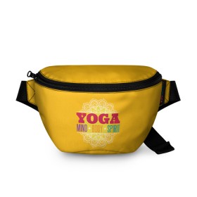 Поясная сумка 3D с принтом Йога в Петрозаводске, 100% полиэстер | плотная ткань, ремень с регулируемой длиной, внутри несколько карманов для мелочей, основное отделение и карман с обратной стороны сумки застегиваются на молнию | fitness | yoga | йога | медитация | фитнес