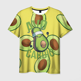Мужская футболка 3D с принтом Аво Кардио в Петрозаводске, 100% полиэфир | прямой крой, круглый вырез горловины, длина до линии бедер | Тематика изображения на принте: avocado | cardio | fit | fitness | авокадо | авокардио | бег | кардио | спорт | спортсмен | фитнес