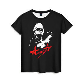 Женская футболка 3D с принтом АлисА в Петрозаводске, 100% полиэфир ( синтетическое хлопкоподобное полотно) | прямой крой, круглый вырез горловины, длина до линии бедер | alisa | rock | ussr | алиса | алиса группа | константин кинчев | рок | ссср