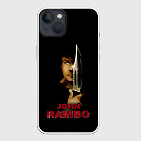 Чехол для iPhone 13 с принтом John Rambo в Петрозаводске,  |  | action | army | blood | first | john | last | rambo | stallone | states | sylvester | united | usa | армия | боевик | джон | кровь | первая | последняя | рэмбо | сильвестр | сталлоне | сша