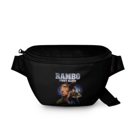 Поясная сумка 3D с принтом Rambo: First Blood в Петрозаводске, 100% полиэстер | плотная ткань, ремень с регулируемой длиной, внутри несколько карманов для мелочей, основное отделение и карман с обратной стороны сумки застегиваются на молнию | Тематика изображения на принте: action | army | blood | first | john | last | rambo | stallone | states | sylvester | united | usa | армия | боевик | джон | кровь | первая | последняя | рэмбо | сильвестр | сталлоне | сша