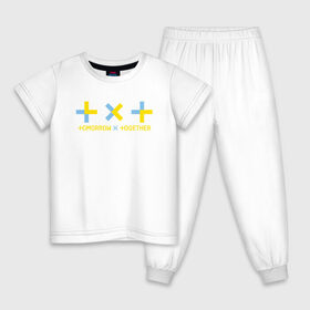 Детская пижама хлопок с принтом TOMORROW X TOGETHER в Петрозаводске, 100% хлопок |  брюки и футболка прямого кроя, без карманов, на брюках мягкая резинка на поясе и по низу штанин
 | Тематика изображения на принте: tomorrow x together | txt