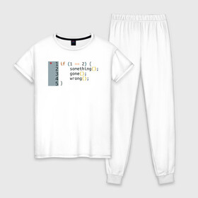 Женская пижама хлопок с принтом if 1 == 2 в Петрозаводске, 100% хлопок | брюки и футболка прямого кроя, без карманов, на брюках мягкая резинка на поясе и по низу штанин | it | php | айтишник | код | кодер | ошибка | програма | програмист | программа | программист | разработка | разработчик | сайт | сайты | си | си плюсплюс | си шарп | технарь | условие | явапхп | яваскрипт