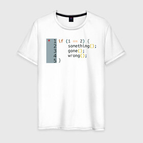 Мужская футболка хлопок с принтом if 1 == 2 в Петрозаводске, 100% хлопок | прямой крой, круглый вырез горловины, длина до линии бедер, слегка спущенное плечо. | it | php | айтишник | код | кодер | ошибка | програма | програмист | программа | программист | разработка | разработчик | сайт | сайты | си | си плюсплюс | си шарп | технарь | условие | явапхп | яваскрипт