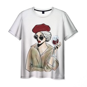 Мужская футболка 3D с принтом Не сходи с ума, сходи за вином! в Петрозаводске, 100% полиэфир | прямой крой, круглый вырез горловины, длина до линии бедер | 
