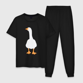 Мужская пижама хлопок с принтом ЗЛОЙ ГУСЬ! в Петрозаводске, 100% хлопок | брюки и футболка прямого кроя, без карманов, на брюках мягкая резинка на поясе и по низу штанин
 | goose | untitled goose | гусь | злой гусь