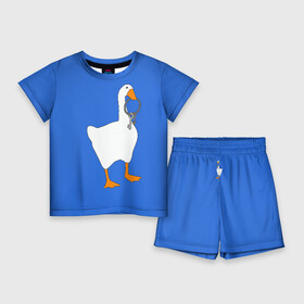 Детский костюм с шортами 3D с принтом Untitled Goose Game в Петрозаводске,  |  | epic store | ugg | untitled goose game | гусь | игра без названия | игра про гуся | неназванная игра про гуся
