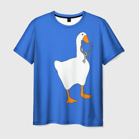 Мужская футболка 3D с принтом Untitled Goose Game в Петрозаводске, 100% полиэфир | прямой крой, круглый вырез горловины, длина до линии бедер | epic store | ugg | untitled goose game | гусь | игра без названия | игра про гуся | неназванная игра про гуся