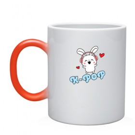 Кружка хамелеон с принтом K-Pop Cute Kawaii Bunny в Петрозаводске, керамика | меняет цвет при нагревании, емкость 330 мл | bts | k pop | korean | music | pop | twice | txt | зая | заяц | корейский | корея | кролик | лапочка | милый | мимими | музыка | поп