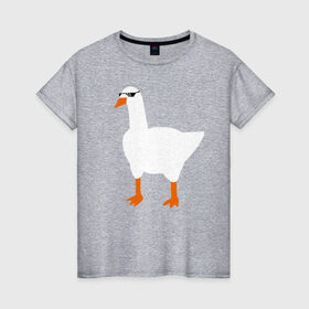 Женская футболка хлопок с принтом КРУТОЙ ГУСЬ в Петрозаводске, 100% хлопок | прямой крой, круглый вырез горловины, длина до линии бедер, слегка спущенное плечо | meme | untitled goose game | злой гусь | мем | птица