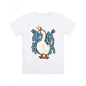 Детская футболка хлопок с принтом КРЯ-КРЯ в Петрозаводске, 100% хлопок | круглый вырез горловины, полуприлегающий силуэт, длина до линии бедер | meme | untitled goose game | злой гусь | мем | птица