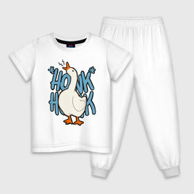 Детская пижама хлопок с принтом КРЯ-КРЯ в Петрозаводске, 100% хлопок |  брюки и футболка прямого кроя, без карманов, на брюках мягкая резинка на поясе и по низу штанин
 | Тематика изображения на принте: meme | untitled goose game | злой гусь | мем | птица