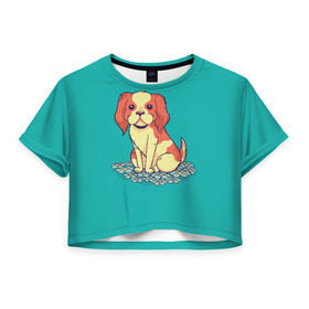 Женская футболка Cropp-top с принтом Кавалер кинг-чарльз-спаниель в Петрозаводске, 100% полиэстер | круглая горловина, длина футболки до линии талии, рукава с отворотами | 