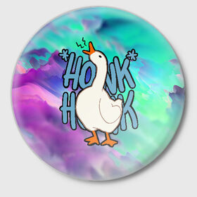 Значок с принтом HONK HONK в Петрозаводске,  металл | круглая форма, металлическая застежка в виде булавки | Тематика изображения на принте: meme | untitled goose game | злой гусь | мем | птица
