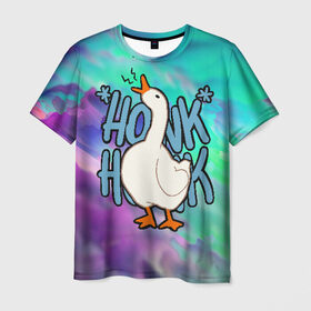 Мужская футболка 3D с принтом HONK HONK в Петрозаводске, 100% полиэфир | прямой крой, круглый вырез горловины, длина до линии бедер | meme | untitled goose game | злой гусь | мем | птица